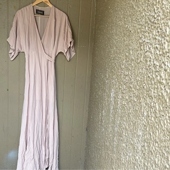 Reformation Winslow wrap ElegantMaxi Dress with Slit in champagne